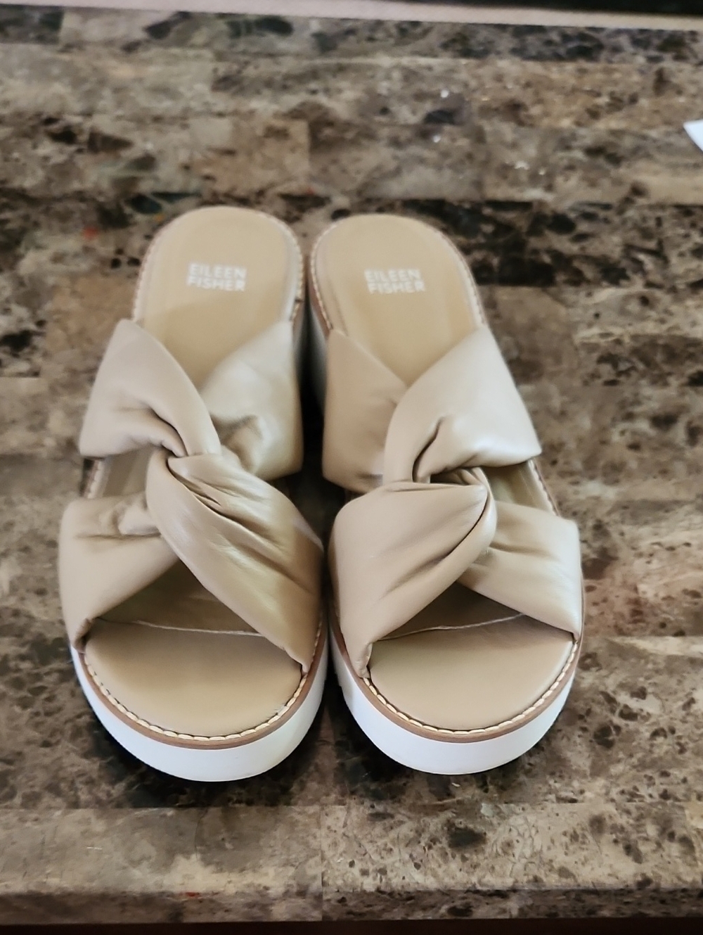 Eileen Fisher Taupe Knotted Slide Sandals
